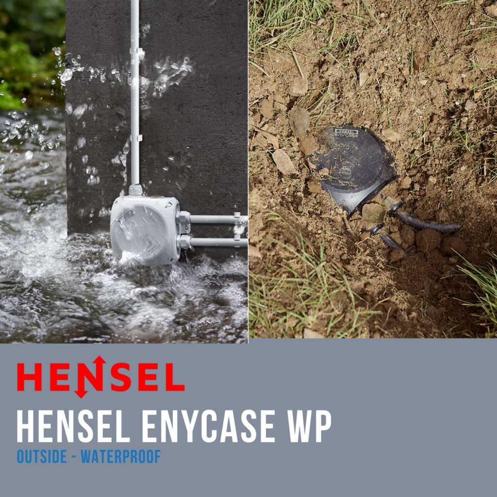 2 aftakdozen van Hensel in verschillende omgevingen. 1 onder water om de IP67 te bewijzen en andere onder de grond